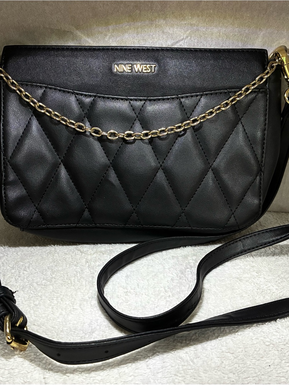 Nine West Black Quilted Crossbody with Gold Chain Accent